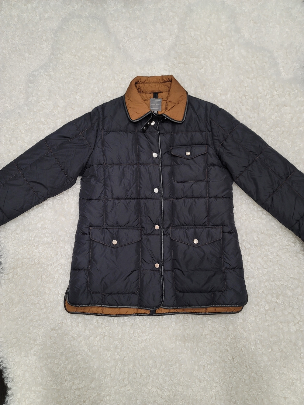 Quilted Puffer Jacket with Contrast Collar - Black/Tan